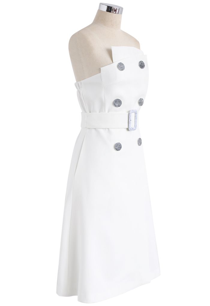 Charming Connection Double Breasted Strapless Dress in White