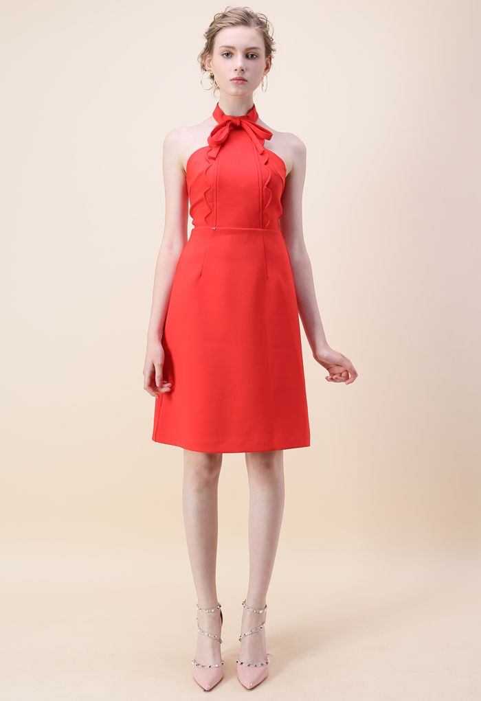 Latest Infatuation Halter Neck Dress in Red