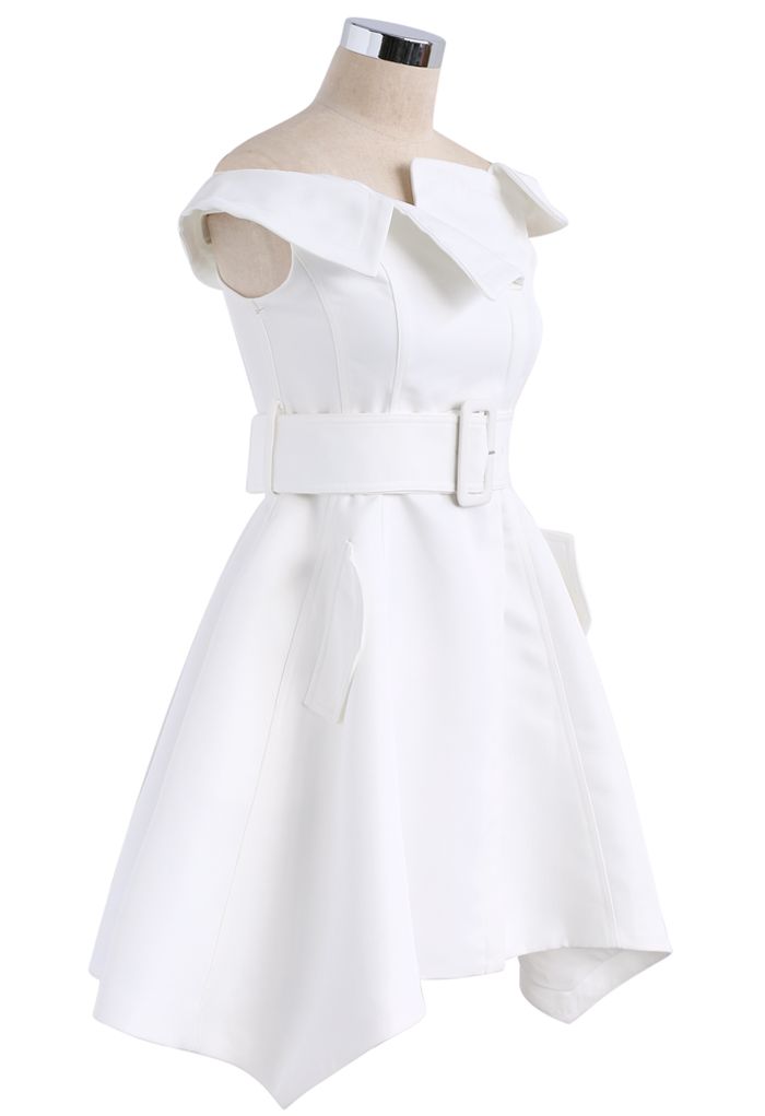 Asymmetric Beauty Off-Shoulder Dress in White 