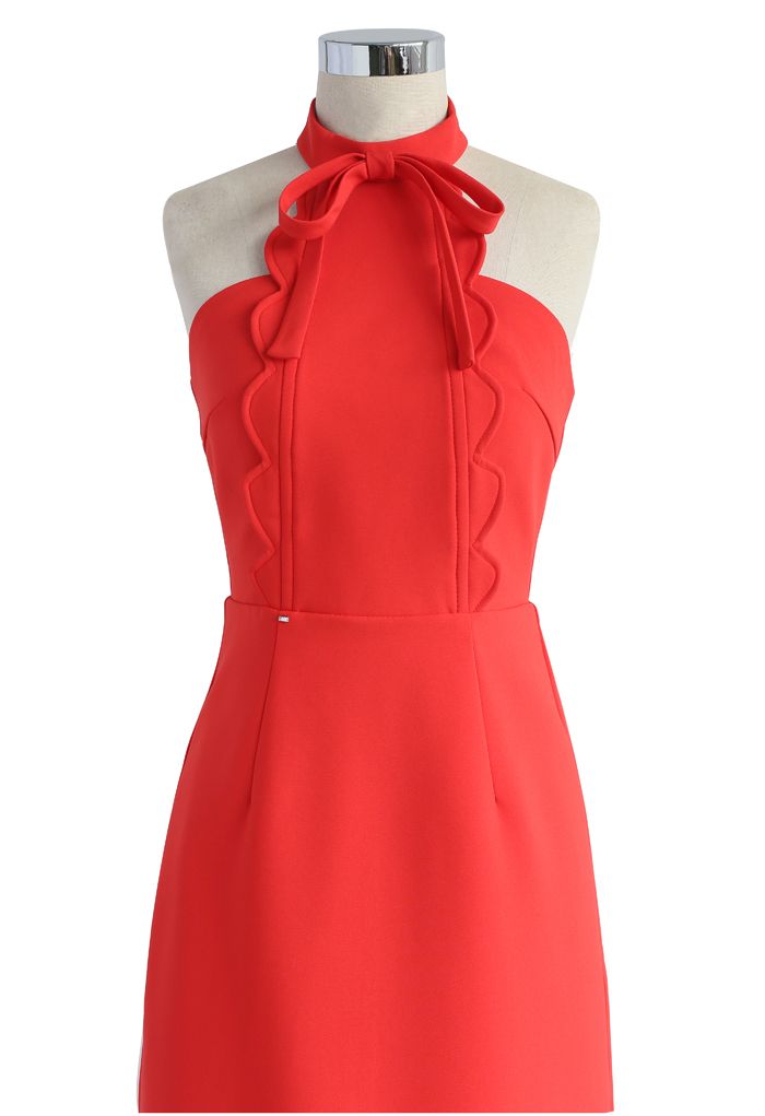 Latest Infatuation Halter Neck Dress in Red