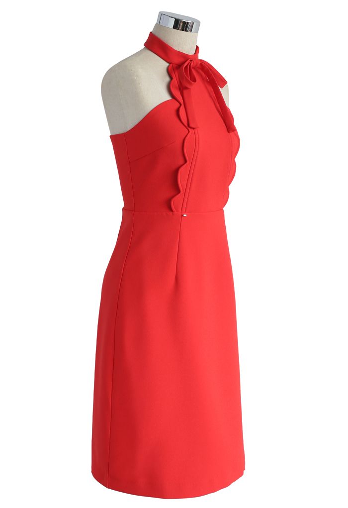 Latest Infatuation Halter Neck Dress in Red