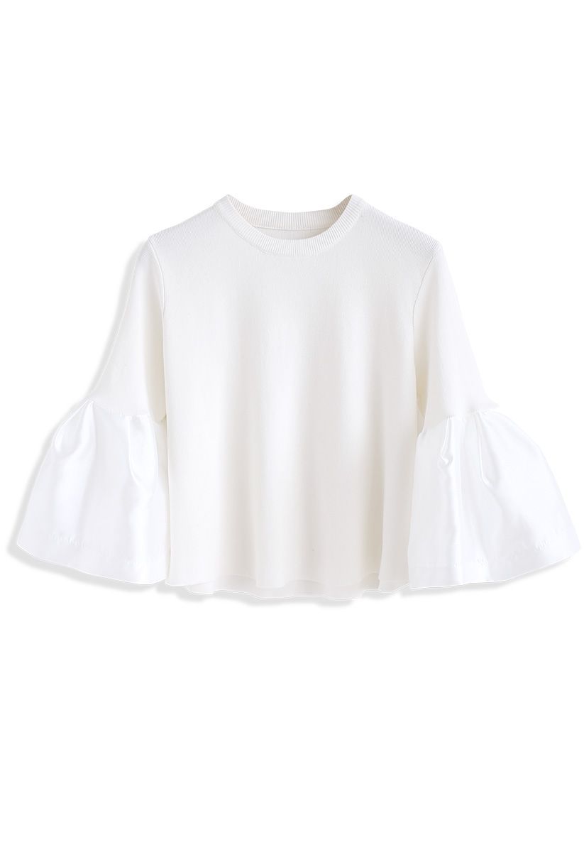 The Noblest Bell Sleeves Crop Sweater in White