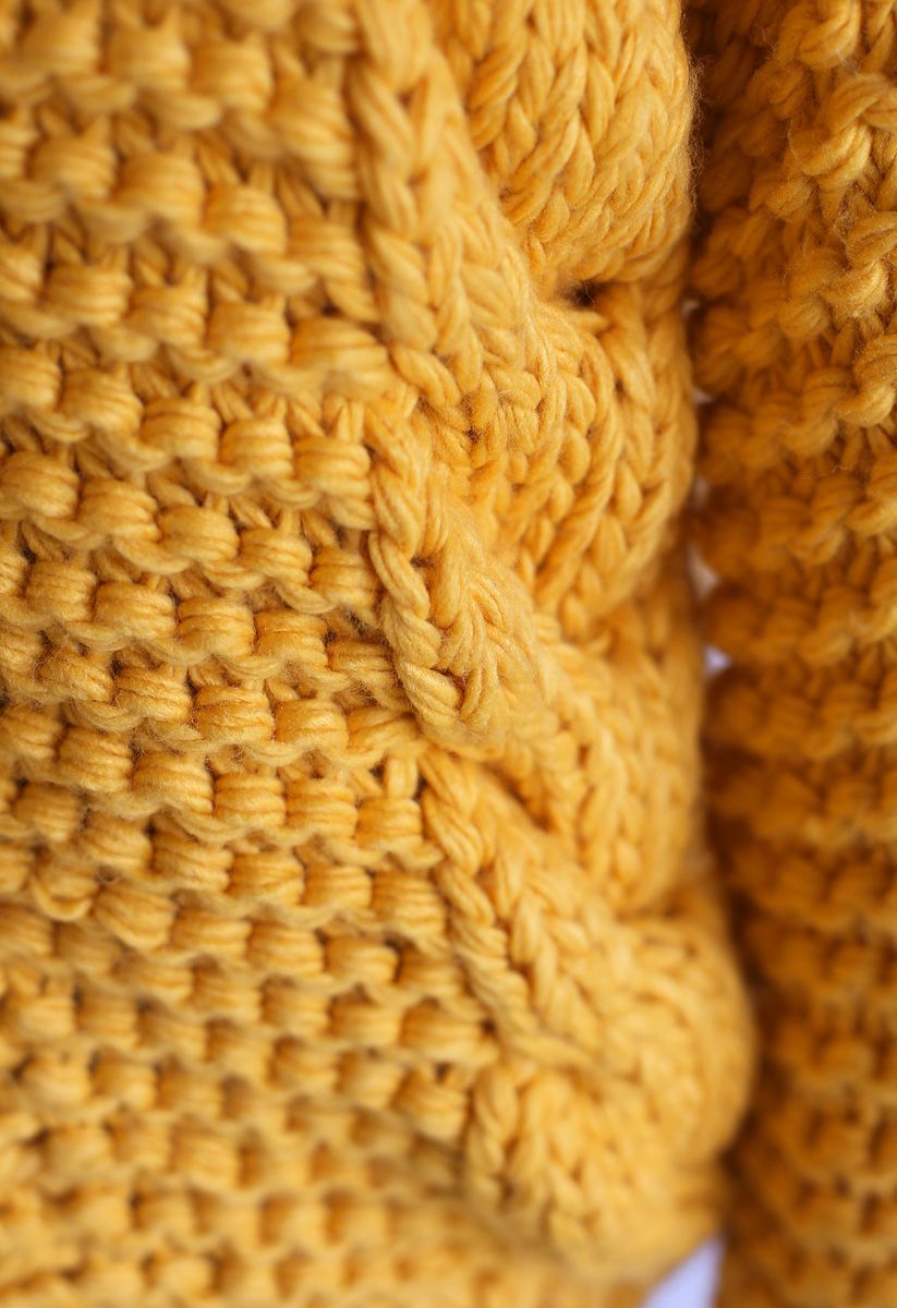 All-Over Warmth Hooded Chunky Cardigan in Mustard