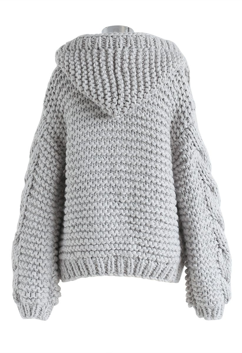 All-Over Warmth Hooded Chunky Cardigan in Grey