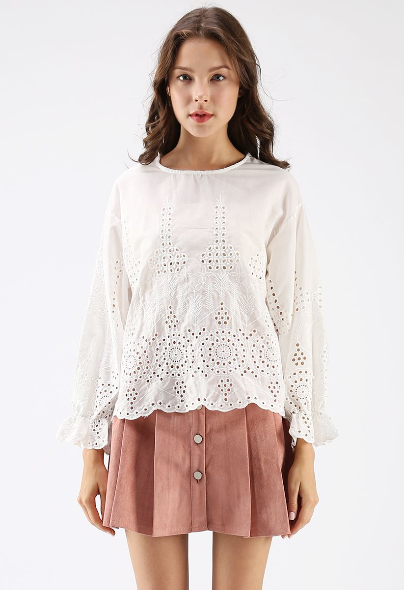 Level Up Eyelet Embroidered Top in White