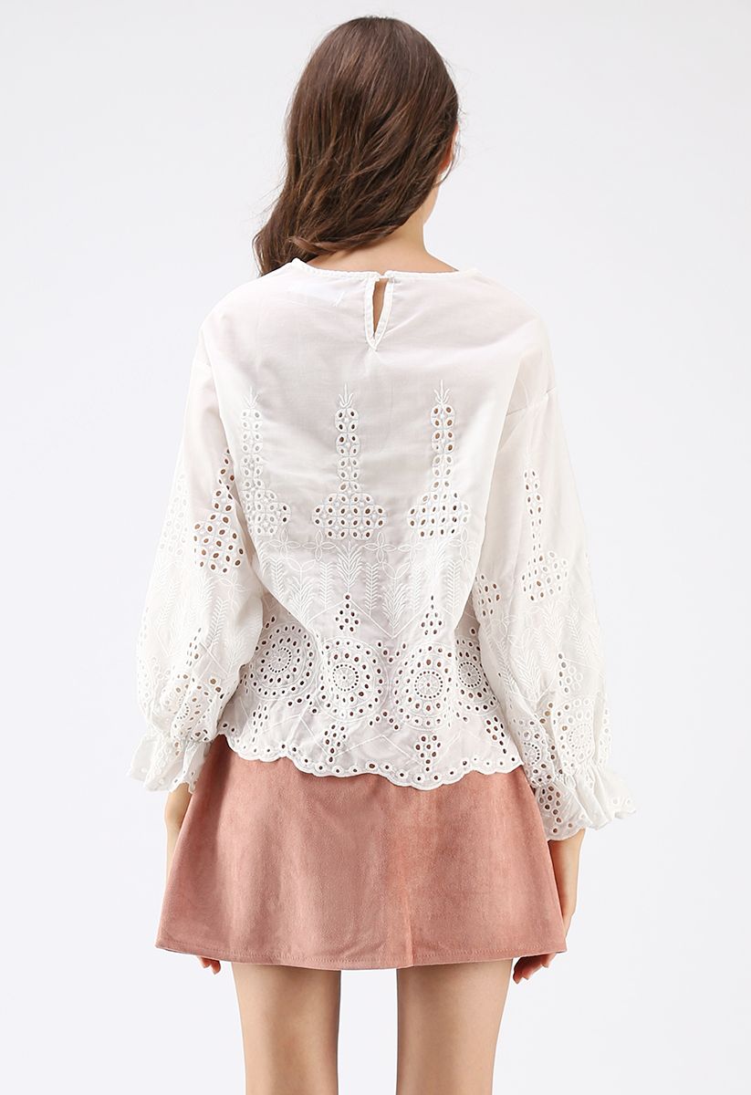 Level Up Eyelet Embroidered Top in White