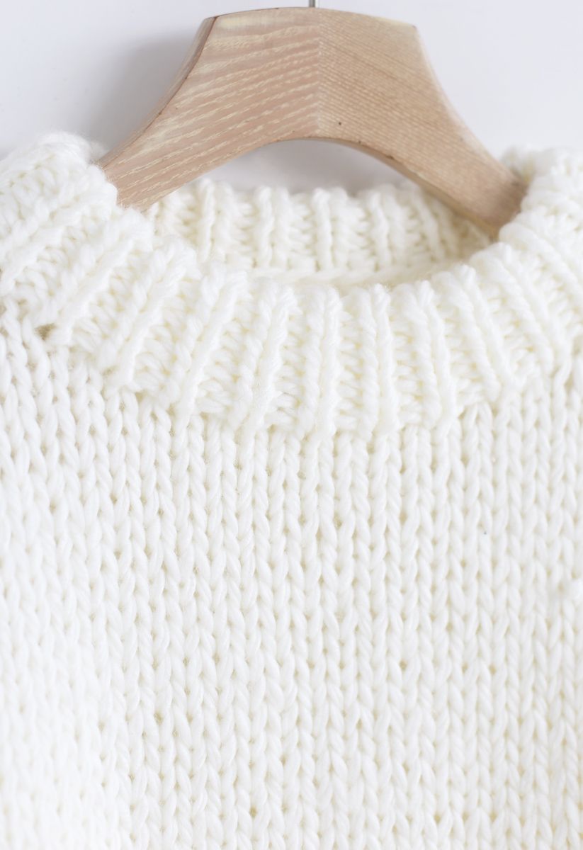 Chunky Chunky Puff Sleeves Cropped Sweater in White