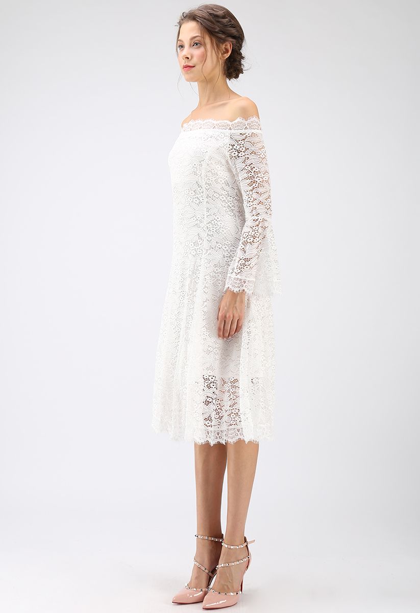 Remember Me Off-Shoulder Lace Dress in White