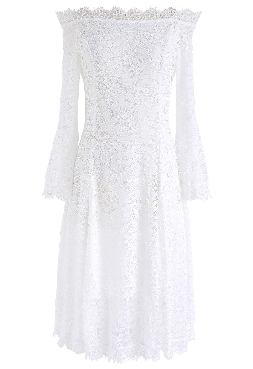 Remember Me Off-Shoulder Lace Dress in White