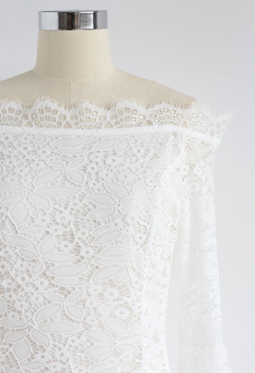 Remember Me Off-Shoulder Lace Dress in White