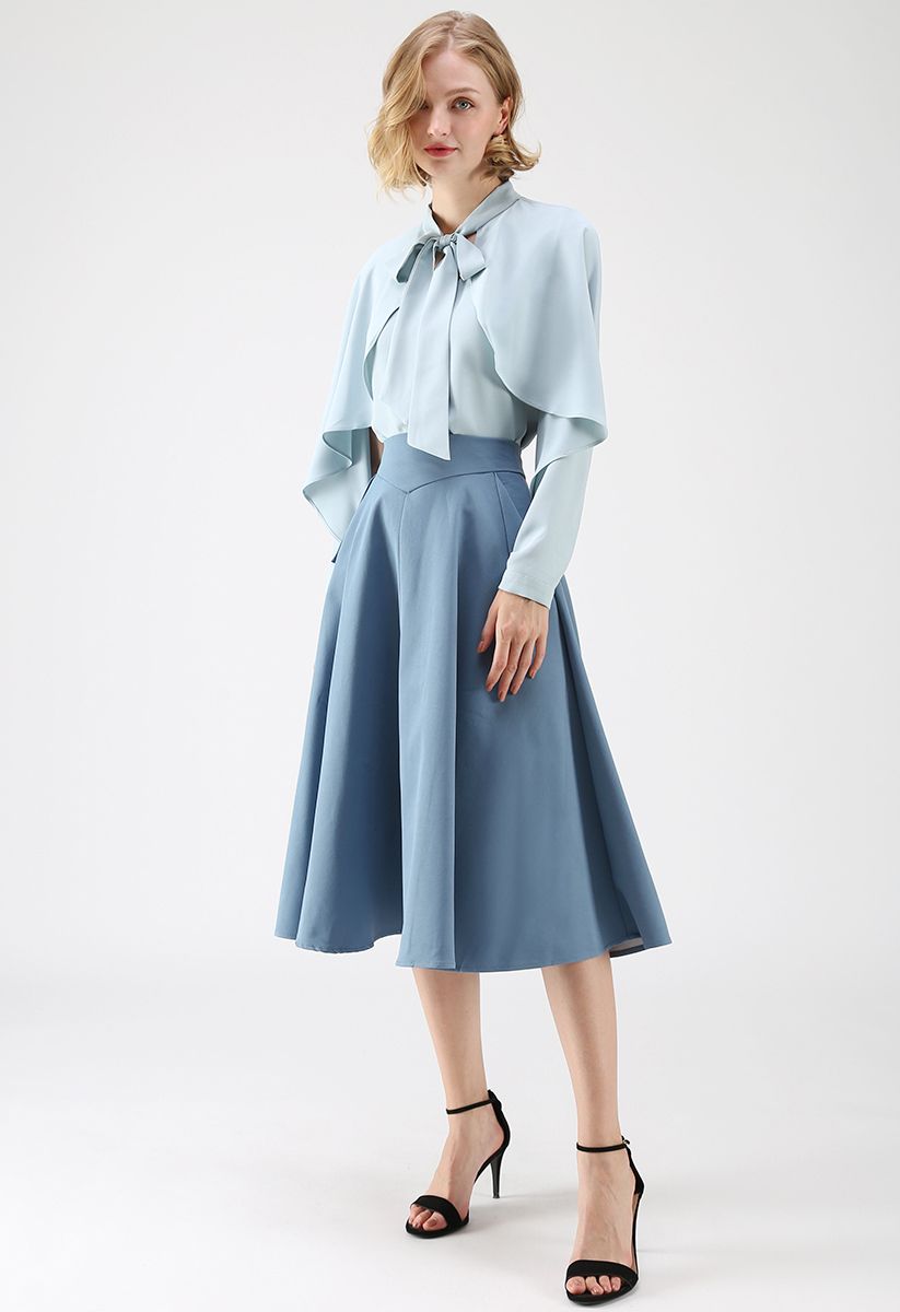 Crush on Casual Bowknot Cape Sleeves Top in Blue