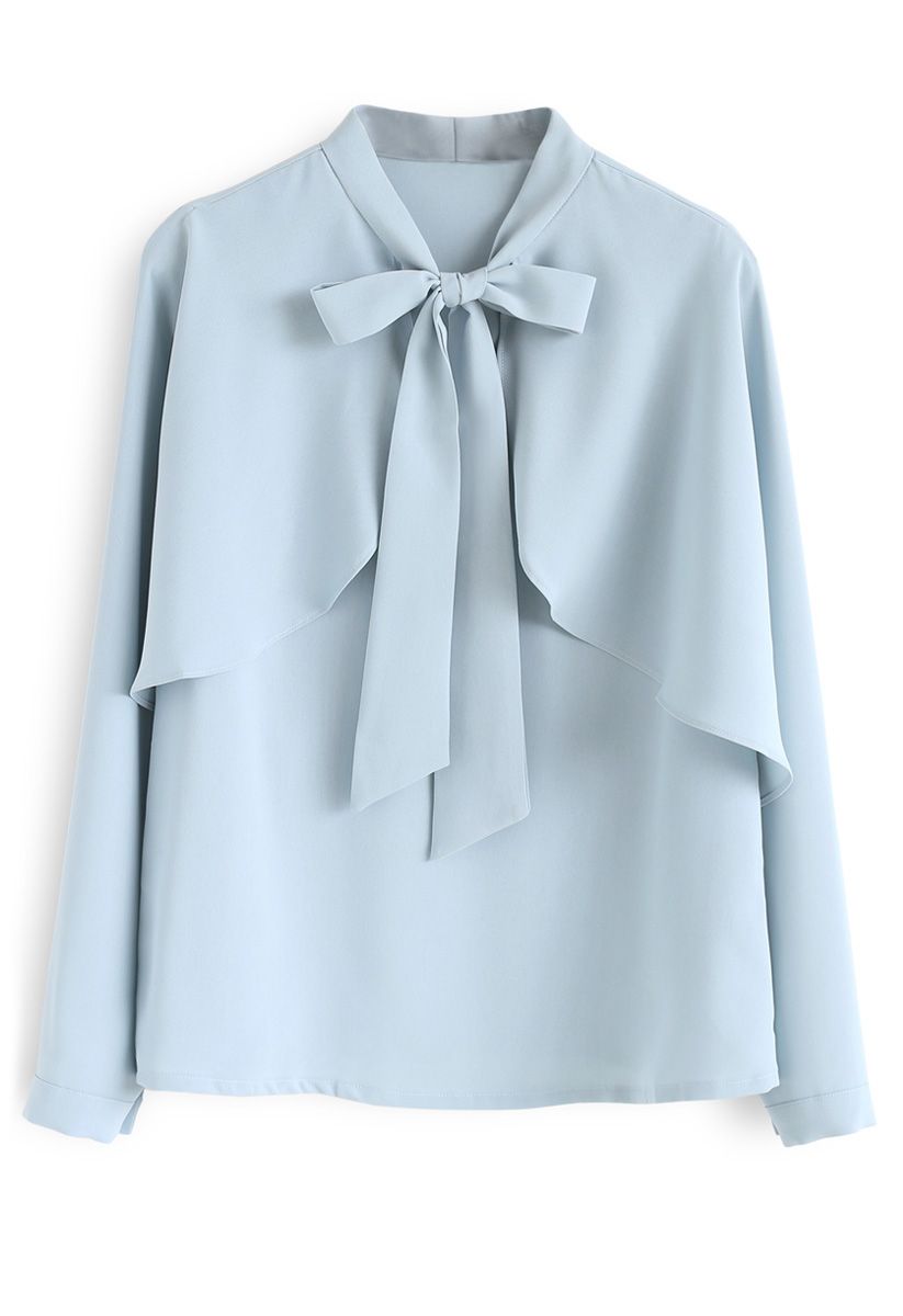 Crush on Casual Bowknot Cape Sleeves Top in Blue