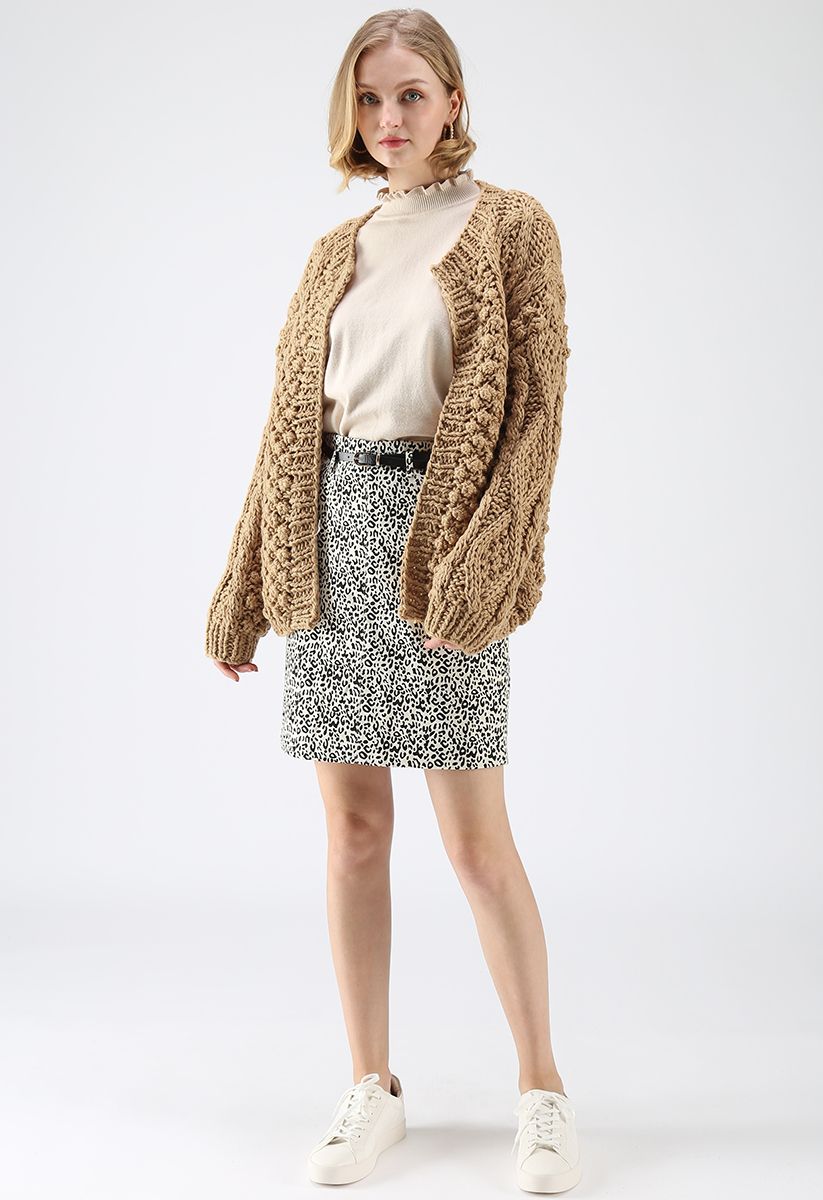 Wintry Morning Cable Knit Cardigan in Caramel