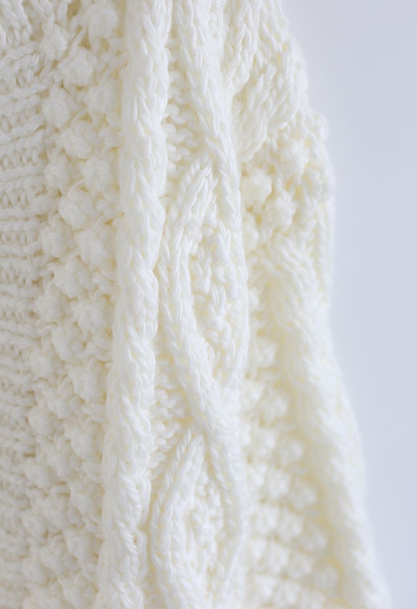 Wintry Morning Cable Knit Cardigan in White