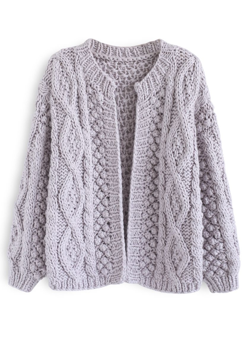 Wintry Morning Cable Knit Cardigan in Lavender