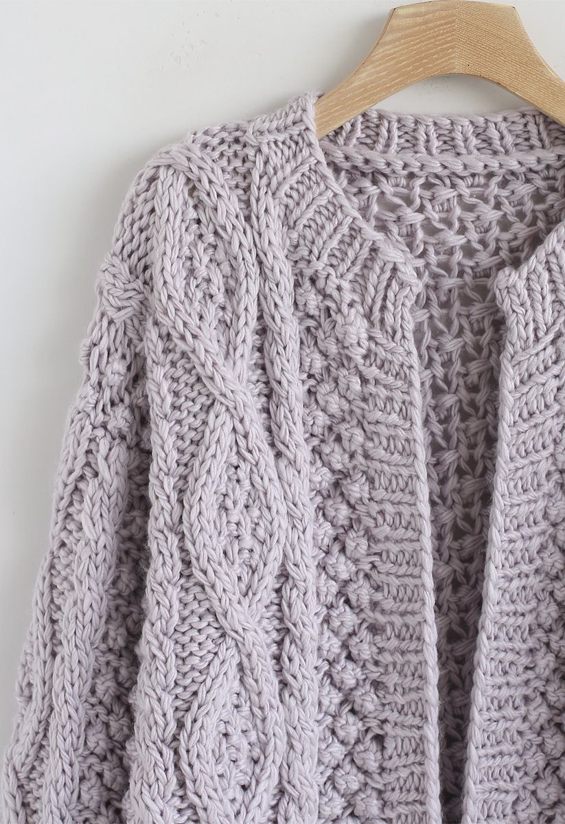 Wintry Morning Cable Knit Cardigan in Lavender