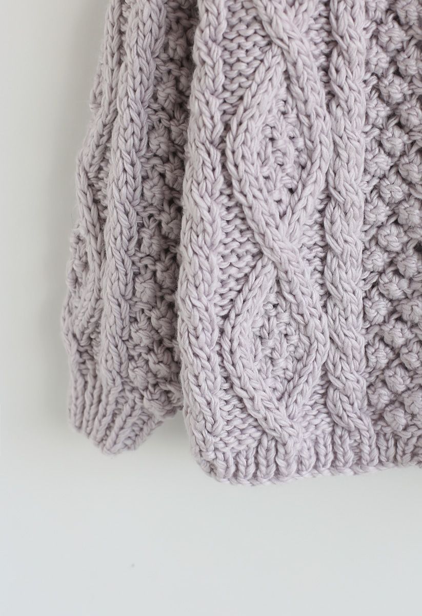 Wintry Morning Cable Knit Cardigan in Lavender