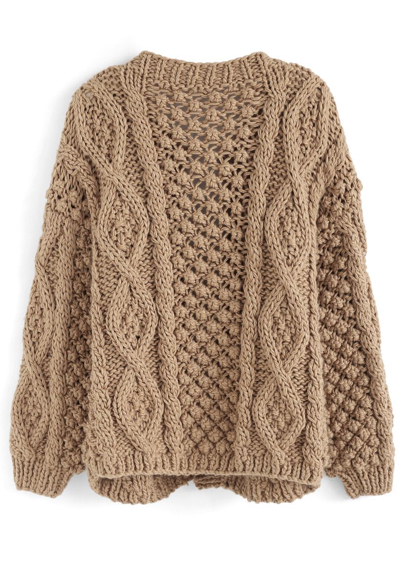 Wintry Morning Cable Knit Cardigan in Caramel