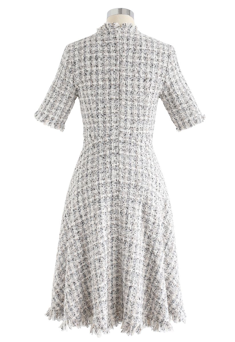 Raw Edges Textured Tweed Midi Dress