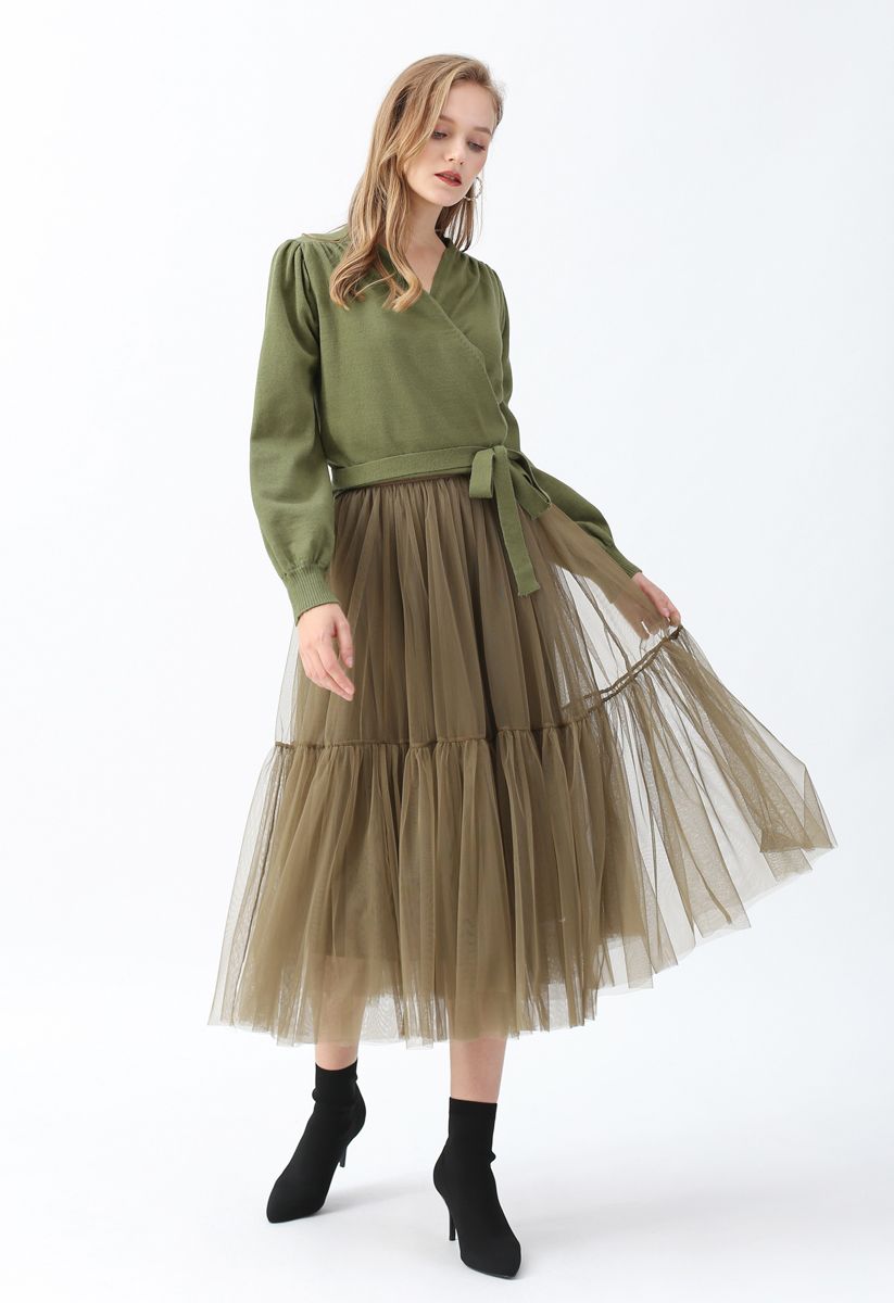 Can't Let Go Mesh Tulle Skirt in Army Green