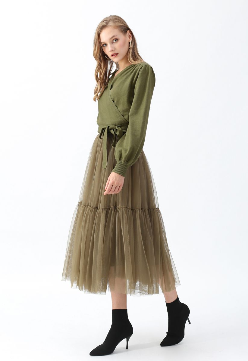 Can't Let Go Mesh Tulle Skirt in Army Green