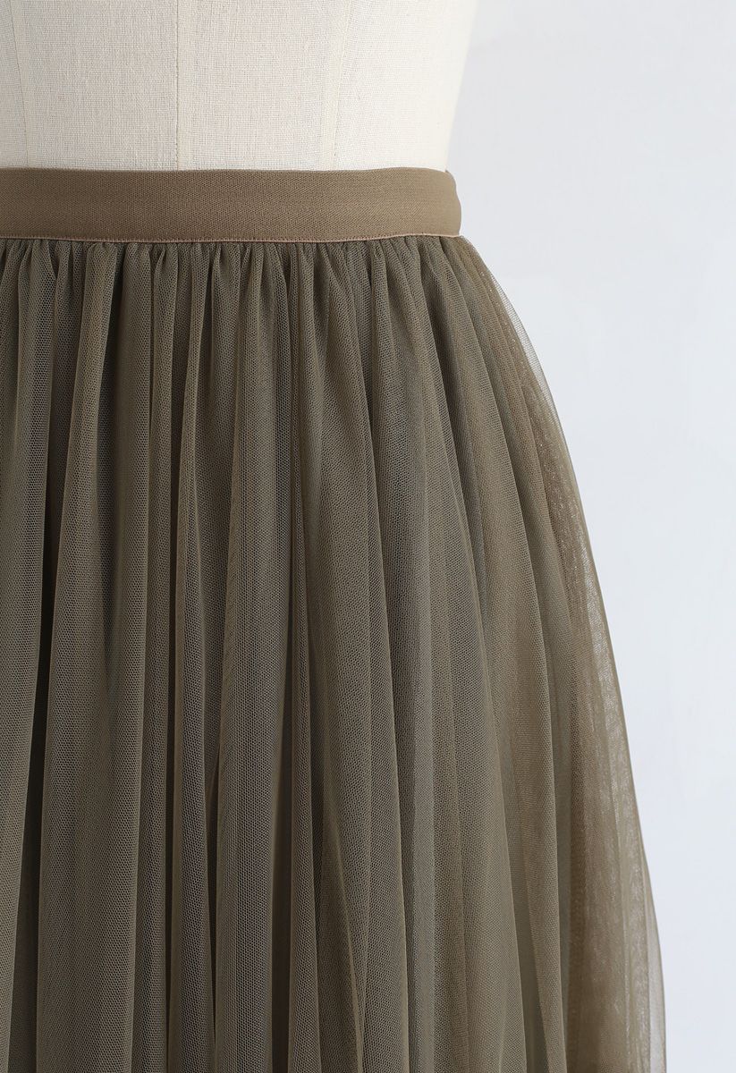 Can't Let Go Mesh Tulle Skirt in Army Green