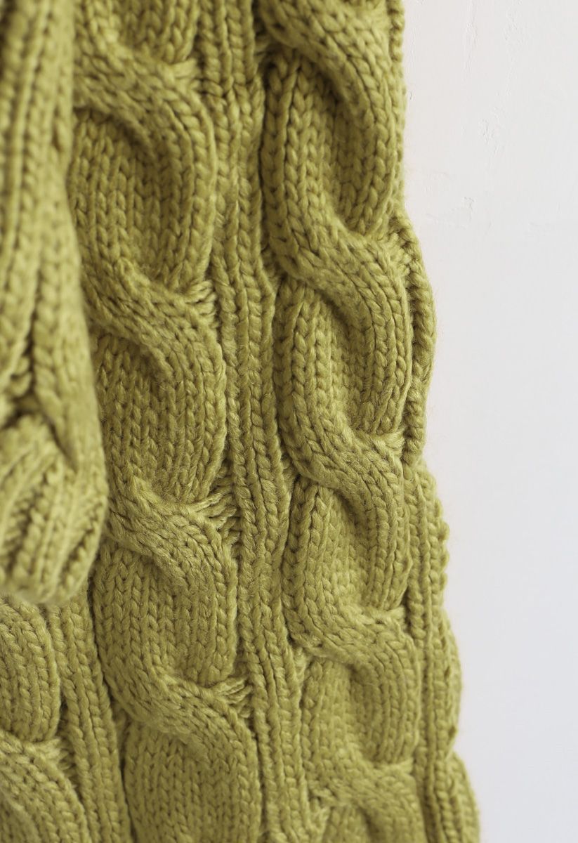 Turtleneck Braid Knit Crop Sweater in Moss Green