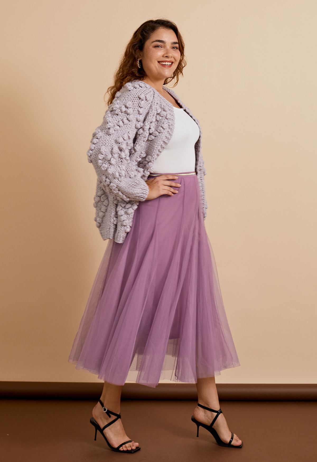 薄紗疊層半身裙- 淡紫色
