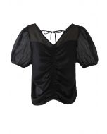 Organza Spliced Ruched Top in Black