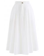 Slant Pockets A-Line Midi Skirt in White