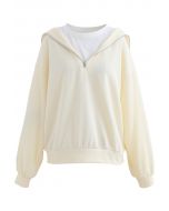 Zipper Front Spliced Sweatshirt in Cream