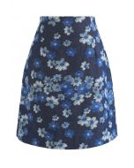 Falling Flowers Denim Bud Skirt in Navy