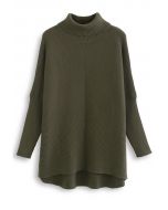 Effortless Chic Turtleneck Batwing Sleeve Hi-Lo Sweater in Army Green