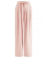 Pleated Detail Drawstring Waist Wide-Leg Pants in Pink