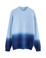 Ombre Round Neck Rib Knit Sweater in Blue