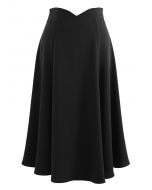 V-Shaped Waistline Textured A-Line Skirt in Black