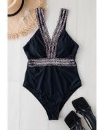 Slinky Leopard V-Neck One-Piece Swimsuit