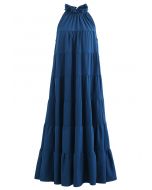 Self-Tie Bowknot Ruffle Halter Neck Midi Dress