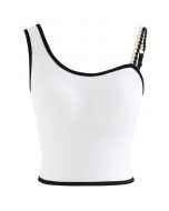 Distinctive Straps Ribbed Bra Top in White