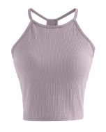 Halter Neck Racer Back Ribbed Top in Lilac