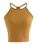 Halter Neck Racer Back Ribbed Top in Pumpkin