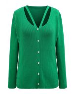 V-Neck Cutout Cozy Knit Top in Green