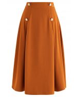 Buttoned Pleated A-Line Skirt in Pumpkin