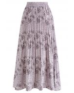 Floret and Spot Print Pleated Midi Skirt in Lilac