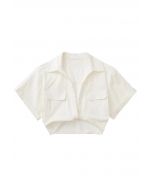 Front Tie Flap Pocket Crop Shirt in Ivory