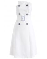 Charming Connection Double Breasted Strapless Dress in White