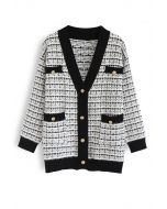 Pockets Button Trim Knit Cardigan in White