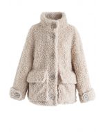 Buttoned Pocket Teddy Coat in Sand